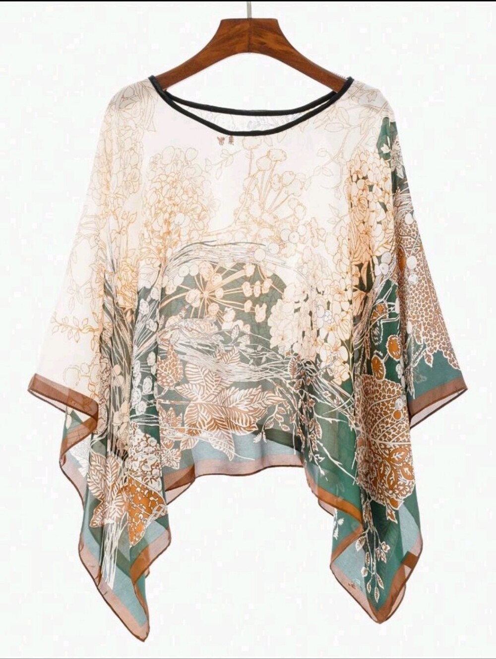 SALE **BRAND NEW ** Boho Floral Sheer Shawl Top - Green & Cream